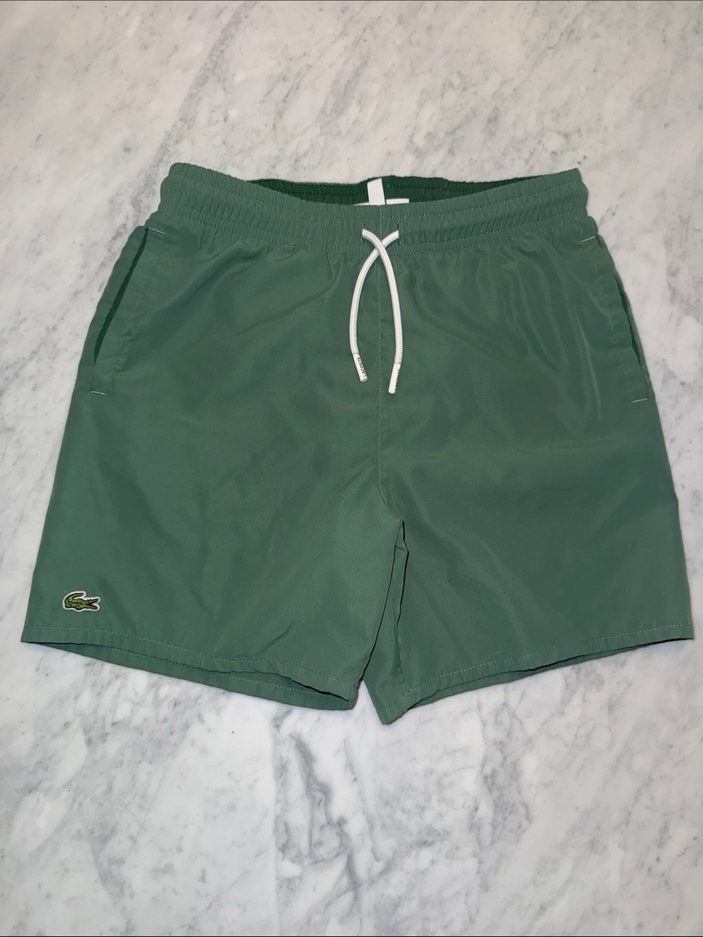 Lacoste Olive Green Elastic Waist Swim Shorts